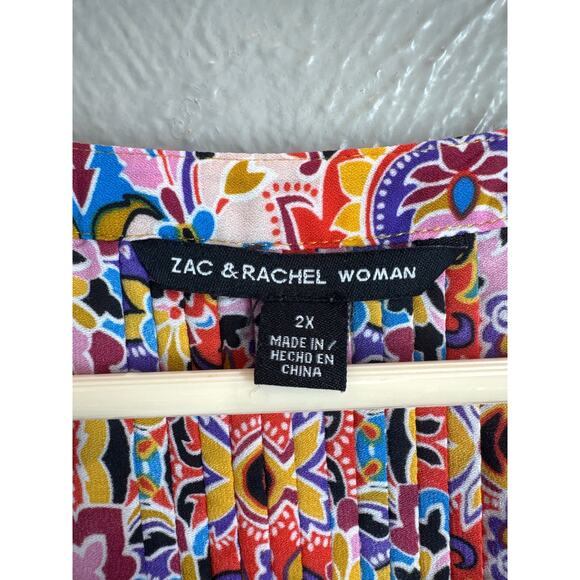 Zac & Rachel Womens Floral Boho Top Button Front 3/4 Sleeve Pleated Plus‎ Sz 2X - Picture 4 of 5